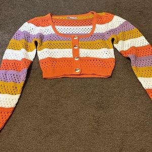 Stripe Crochet Cropped Cardigan